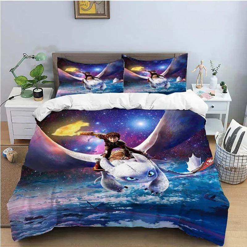 Cartoon Drache Bettwäsche Set Niedlich Süß Bettbezug Mit Kissenbezug Einzel Doppel King Bettdecke Bettbezug Heimtextilien