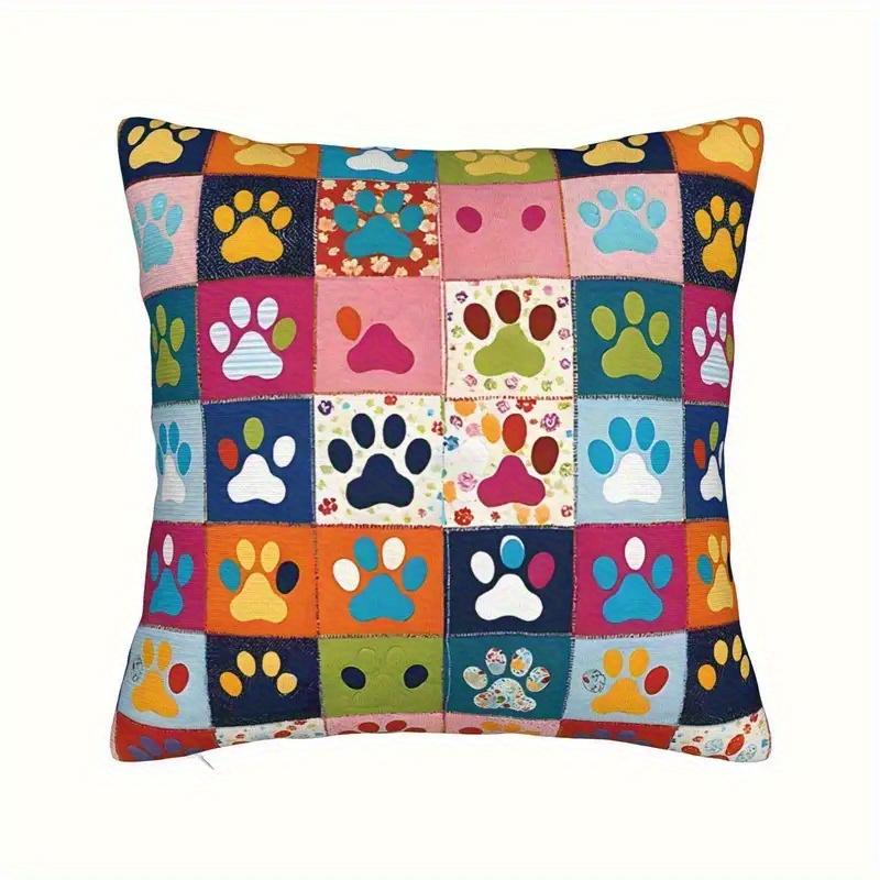 Vikama Modern-Style Cushion Cover Colorful Paw Prints Zipper Accents Machine-Washable Living Room Decorative Pillowcase Peach skin 18*18(CM)-1Pcs