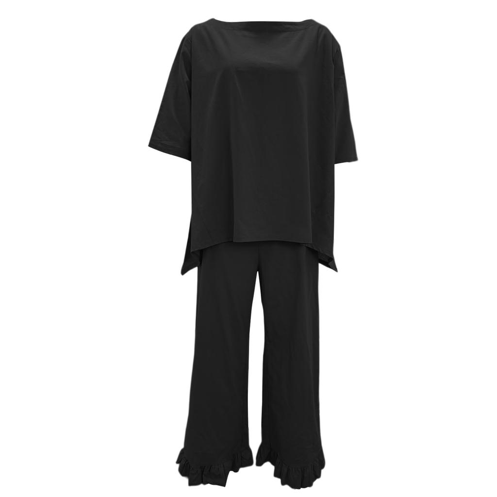 Damen Locker Bequem Lässig Modisch Baumwolle Und Leinen Einfarbig Ellbogenärmeliges Oberteil Und Hose Zweiteiliges Set