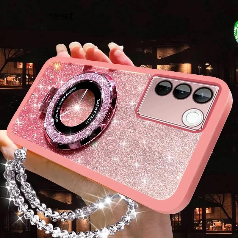 

For POCO X7 X6 F6 F5 Pro Crystal Bracelet for Magsafe Glitter Holder Case For Xiaomi Redmi Note 14 Pro Plus 13 Stand Soft Cover Note 14 Pro Plus