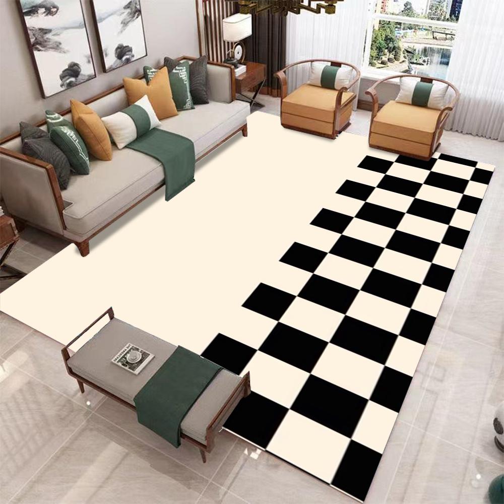 French Retro Rugs for Bedroom Checkerboard Living Room Decoration Carpet Ins Wind Plaid Bedside Floor Mat Large Area Plush Rug