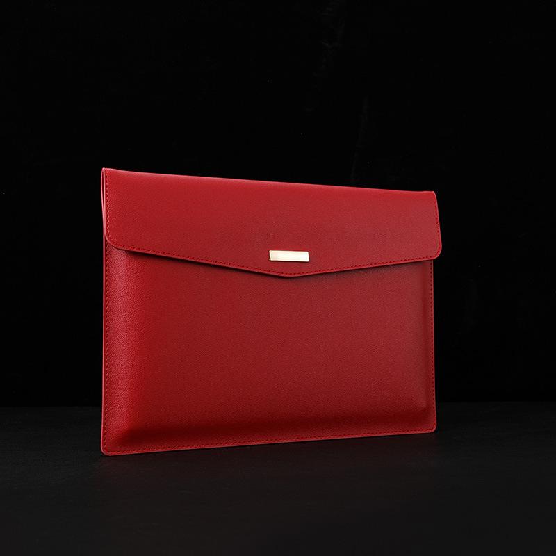 Waterproof Red Leather A4 File Bag, Snap Button Document & Contract Storage