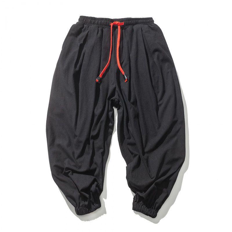 Chinese-style Japanese-style Linen Casual Pants for Men, 9-inch Loose, Wide-leg, Tight-fitting, Plus-size Radish Pants and Casual Harem Pants