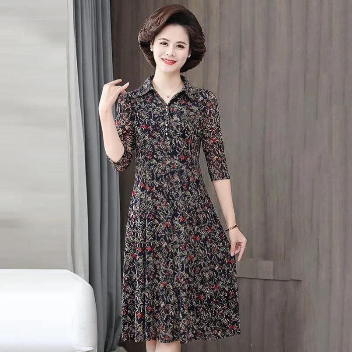 

Літня жіноча квіткова сукня довжиною до коліна 2024 для мам середнього та літнього віку XL темно-синього кольору