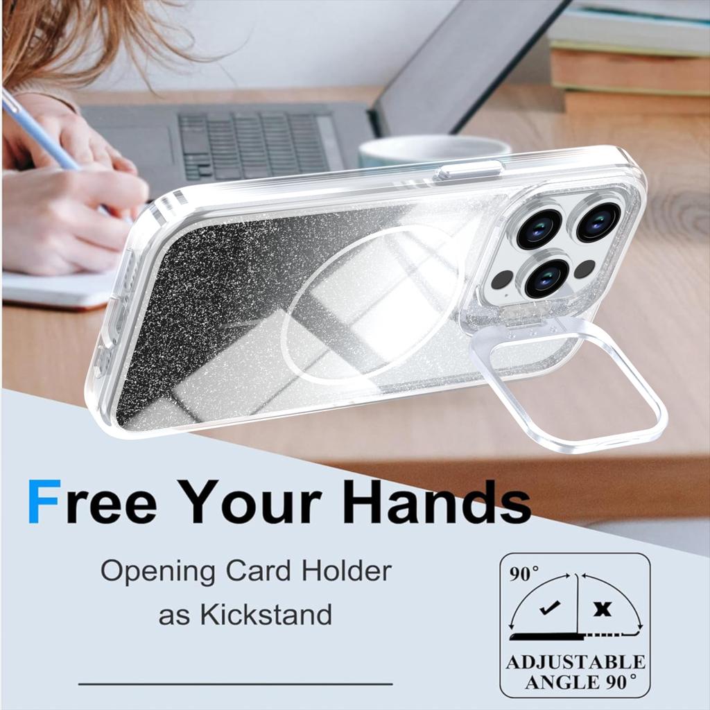 For iPhone 15 Pro Magnetic Case Gradient Glitter Shockproof TPU PC Phone Cover Compatible with MagSafe