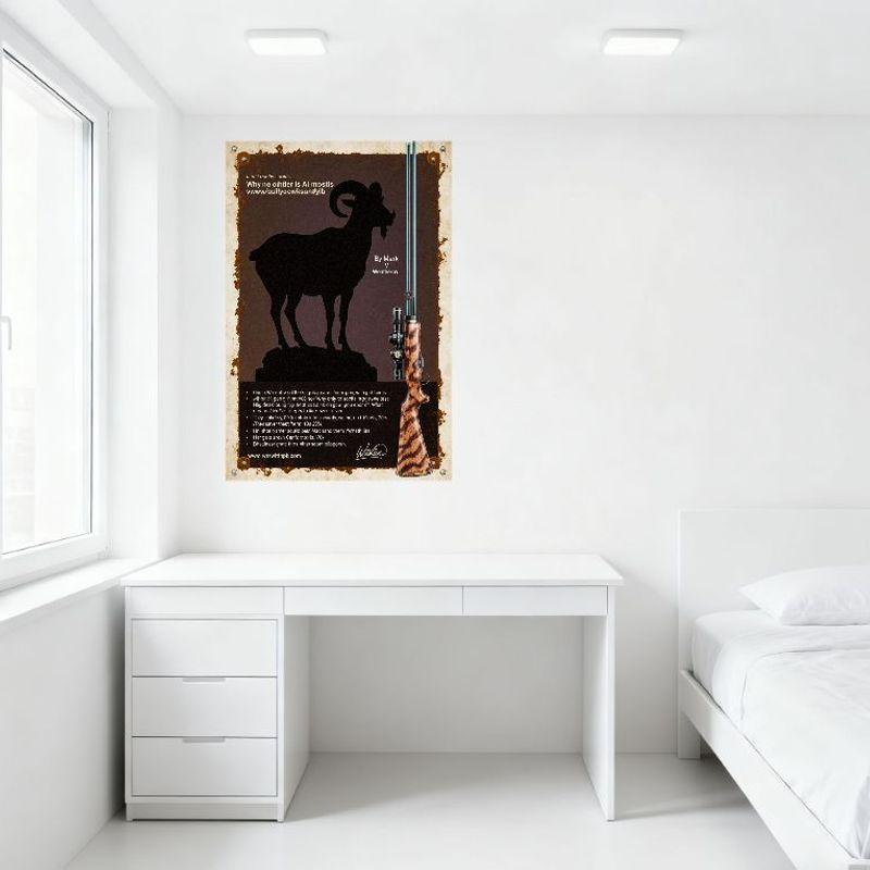 Vintage Rustic Hunting Theme Metal Tin Sign with Goat Silhouette & Rifle Illustration, Home Bar Cafe Wall Decor, Retro Art Poste