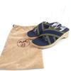 Hermes Sandals Fool Toe Canvas Wood Navy Canvas Women 36 Used