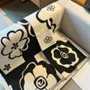 Black White Printed Scarf Camellia Large Wool Shawl Elegant Winter Cashmere Scarves  Girl
