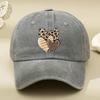 Three Leopard Print Love Pattern Women's Washed Baseball Caps, Multi-functional Dad Hat, Adjustable Sports Outdoor Cap