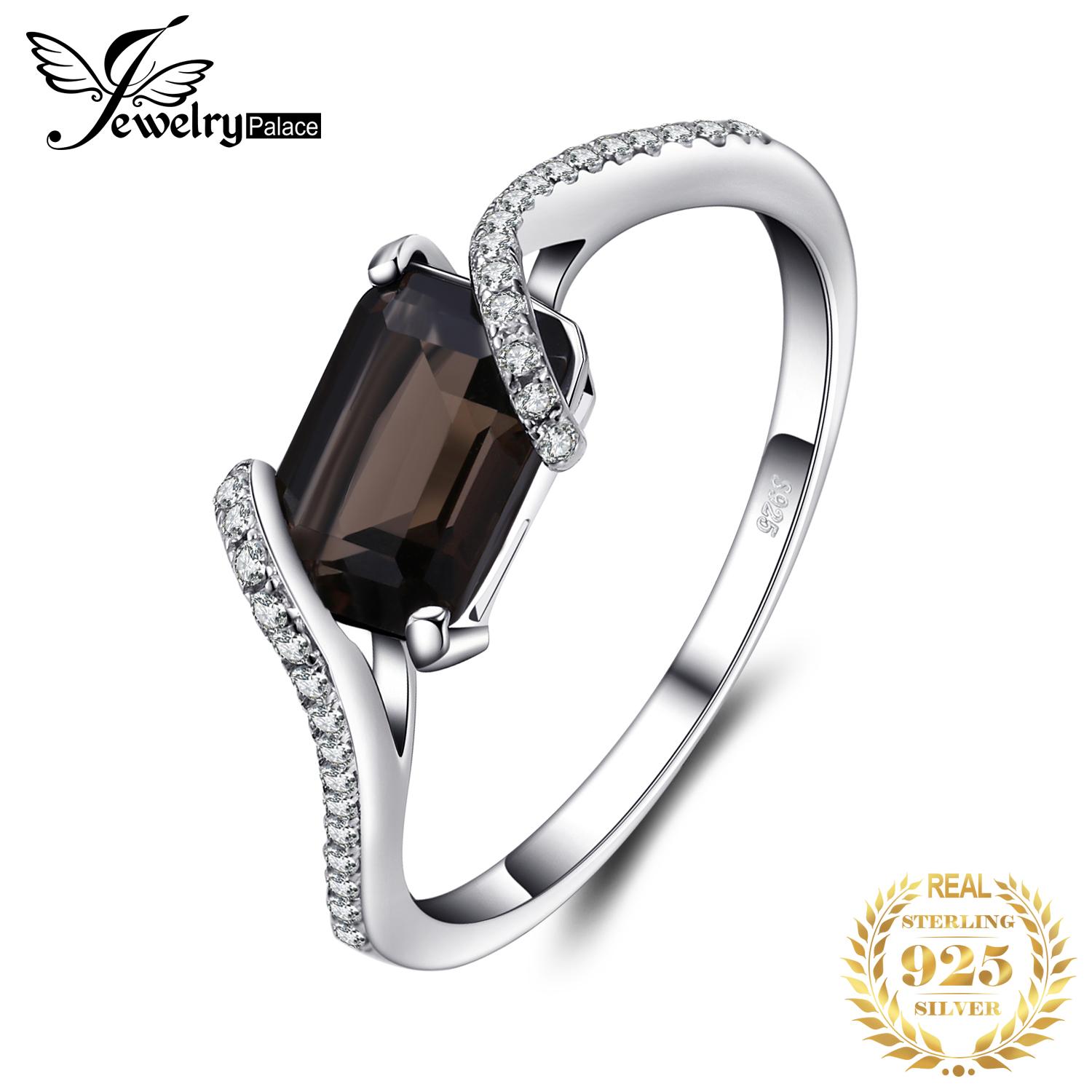 

JewelryPalace Кольцо из стерлингового серебра 925 пробы с натуральным дымчатым кварцем огранки изумруд 1,7 карата для женщин, свадебное, помолвочное, драгоценные камни 6