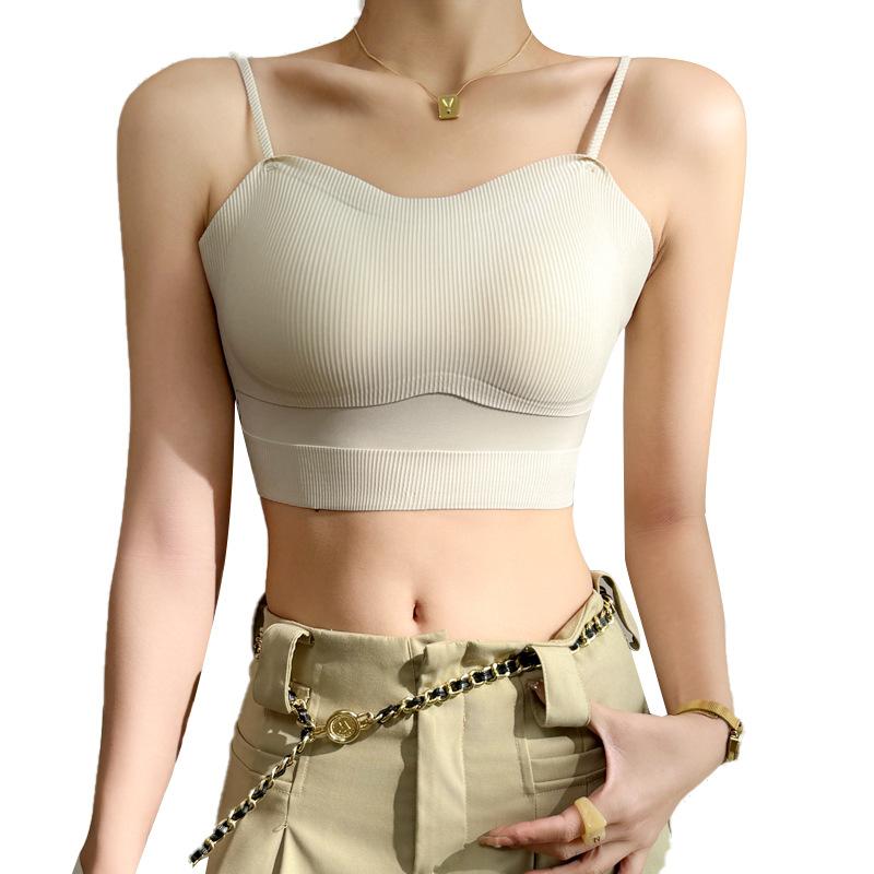 Ice Silk Seamless Halter Small Vest with Chest Pad Does Not Run Cup Integrated Women with Summer Base Sexy Back