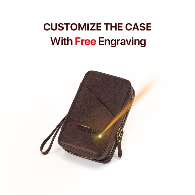 Genuine Leather Phone Cable Storage Bag Zipper Portable