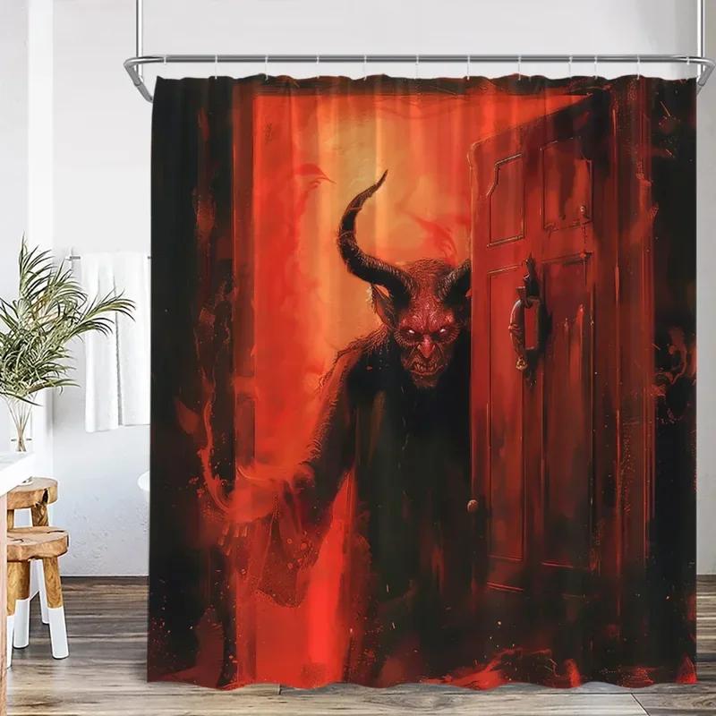 Skeleton Shower Curtain Bathing Skull Monstera Devil Evil Knight Happy Halloween Bathroom Decor Scary Polyester Bath Curtaixt6@