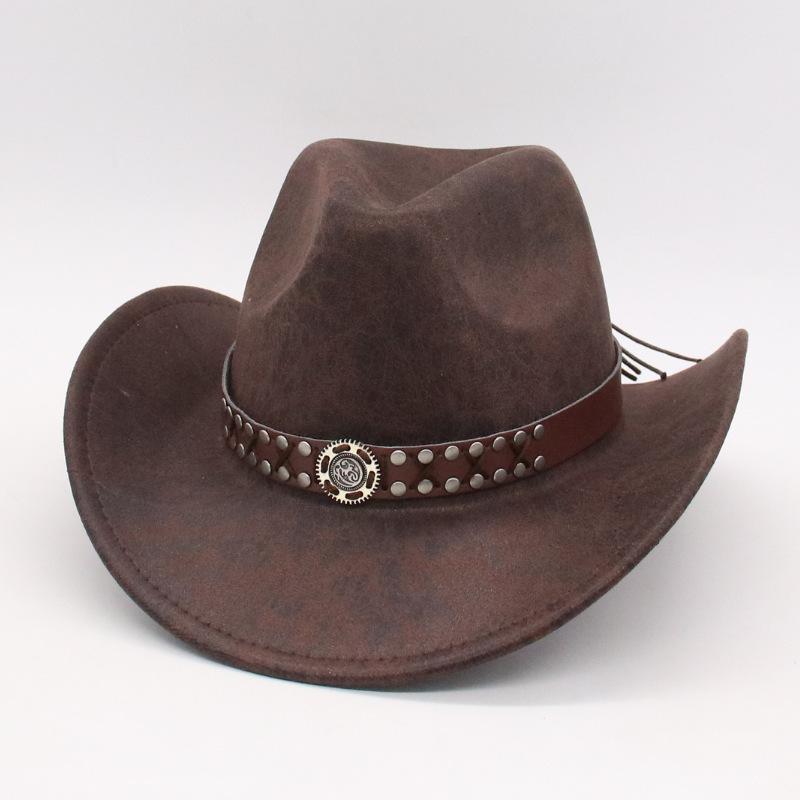 Ethnic Style Western Cowboy Hat Amazon Hot-Selling Stage Jazz Hat Cross-Border Foreign Trade Brown Ox Head Suede Top Hat