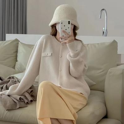 Cardigan Sweater Women Spring and Autumn Long Sleeved Top with Retro Lazy Design Sense Unique Knitted Cardigan Sweater Coat