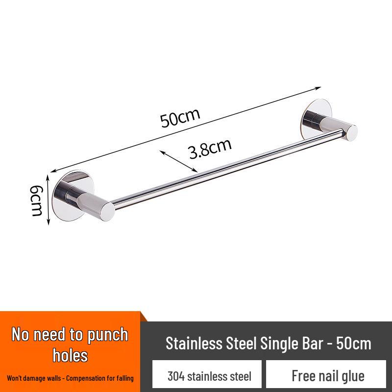 No-Drill Stainless Steel Wall-Mount Towel Bar for Bathrooms