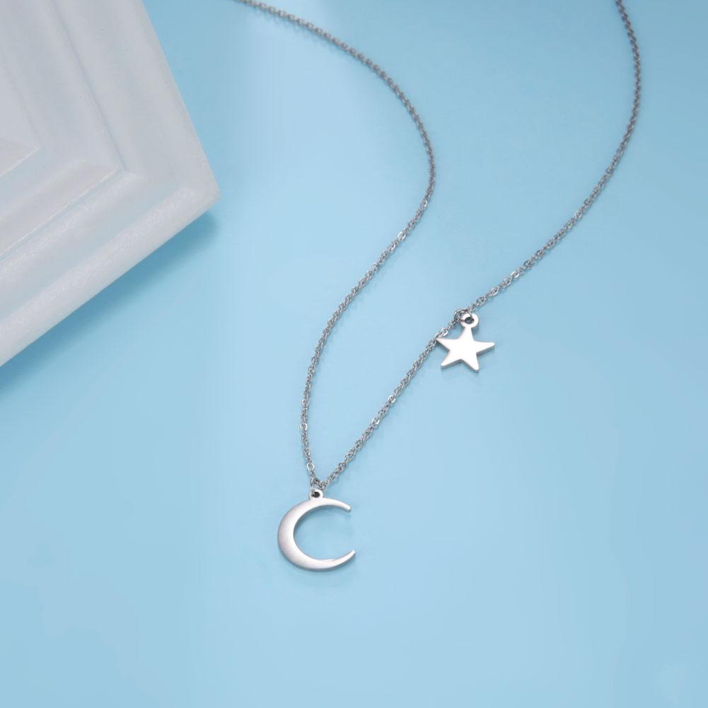 Unift Star Moon Pendant Necklace Stainless Steel Necklace for Women and Men Fashion Star Moon Collarbone Chain Jewelry