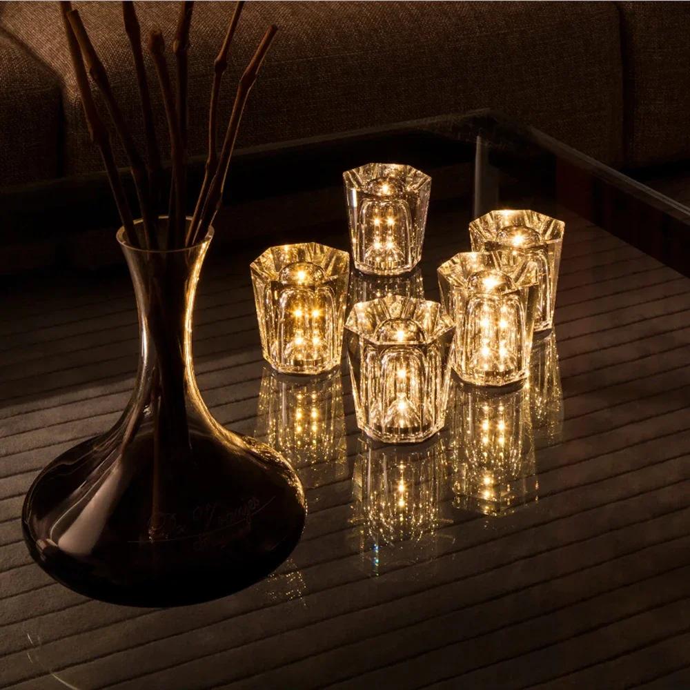 1PC Crystal Atmosphere Table Lamp Diamond-shaped Rechargeable Night Light for Bedroom Living Room Bar Party Decor Lighting