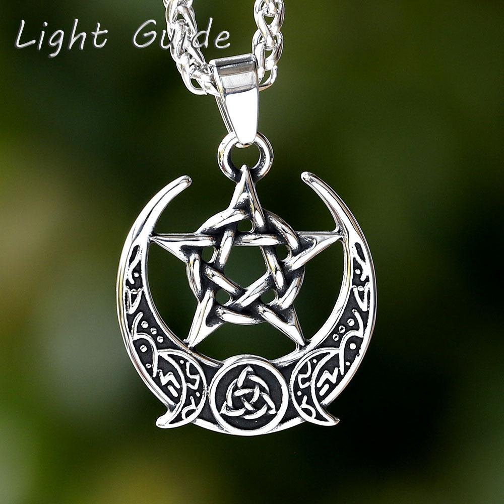 Witch Celtic Cross With Knot Pendant Necklace Rune 316L Stainless Steel Men Chain Odin Gothic Amulet Jewelry Gifts