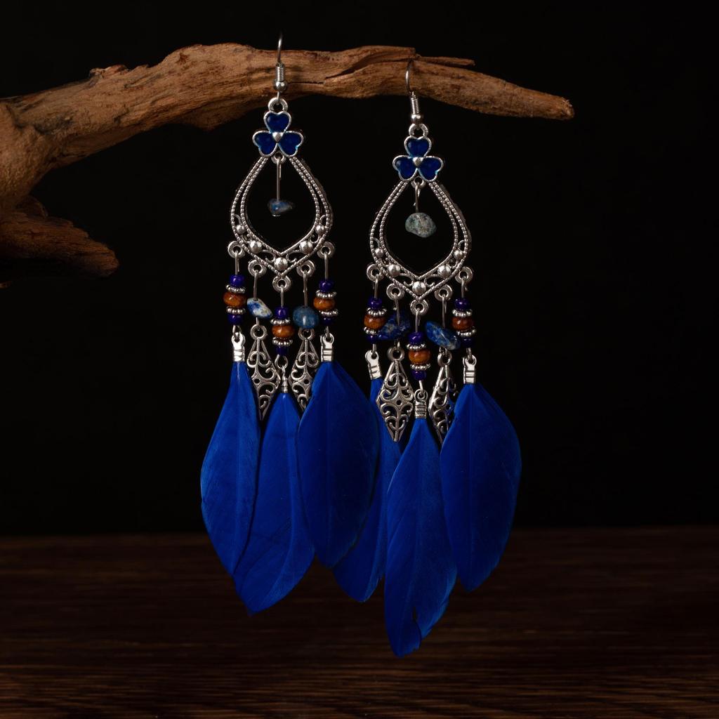 Boho Dlouhé Střapcové Náušnice s Peříčky - Trendy Design inspirovaný Douyinem pro Ženy