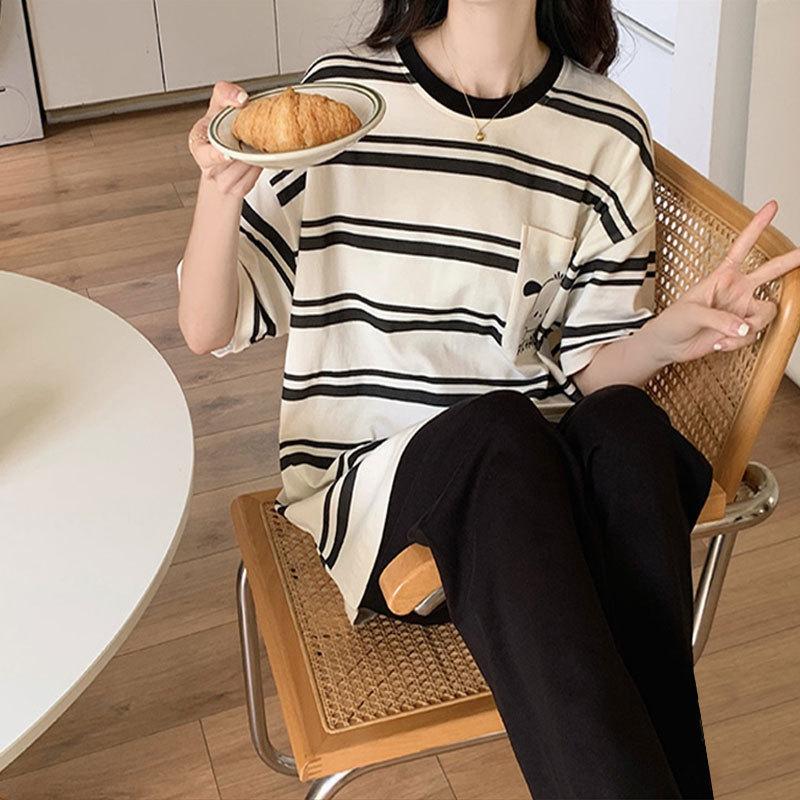 Summer Cool Soft Cute Cartoon Crayon Small New Pajamas Women's Round Neck Short-sleeved Trousers Set Skin-friendly Outer Loungewear