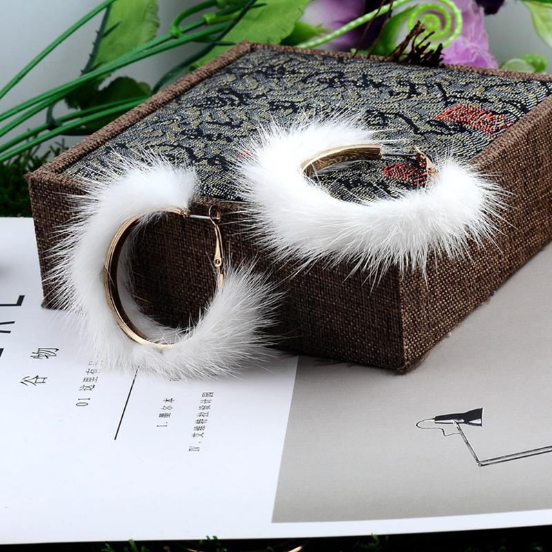 Girls Atmospheric Hyperbole Women Mink Hair Fur Oversized Large Pom Pom Big Hoop Earrings for Women 2022