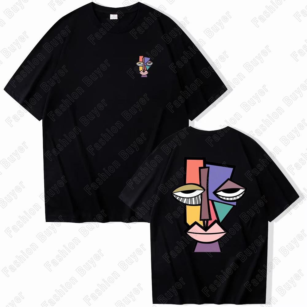 Geometric Abstractionists Print TShirt Unisex Crew Neck Shortsleeved Retro Street YK Hip Hop Casual Fashion Tops Clothing