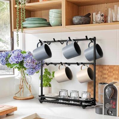 Coffee Mug Holder Rack 3-Tier Iron Storage Organizer Kitchen Counter Cup Hanging Stand