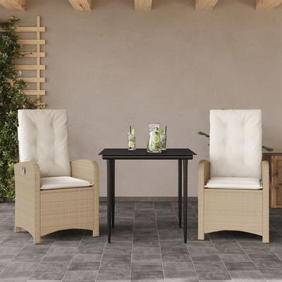 Vidaxl 3-Cz. Garden Furniture Set With Cushions, Beige, Poly Rattan