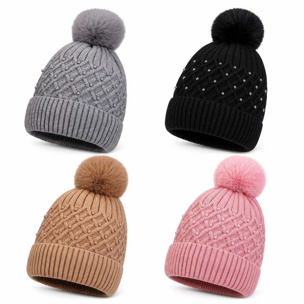 Plush Pompom Women's Knitted Beanie Hat Lightweight Winter Beanie Hat Gifts Pompom Beanie