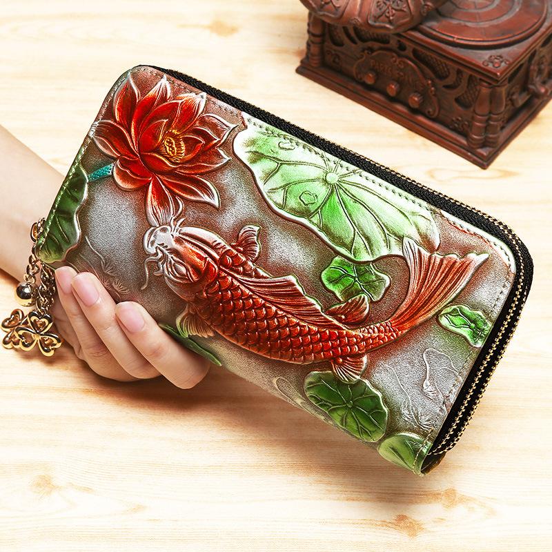 Ladies  wallet, long leather, elegant, with double zippers on the top layer of cowhide