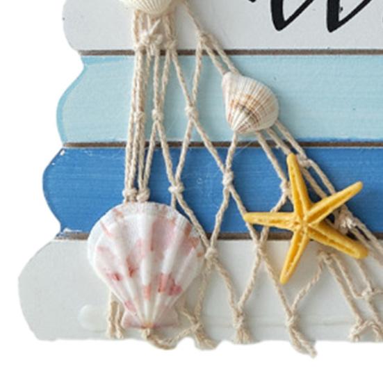 Beach Welcome Sign for Front Door Summer Ocean Wood Plaque Rustic Door Hanger with Starfish Shells for Farmhouse Outdoor Porch Decor