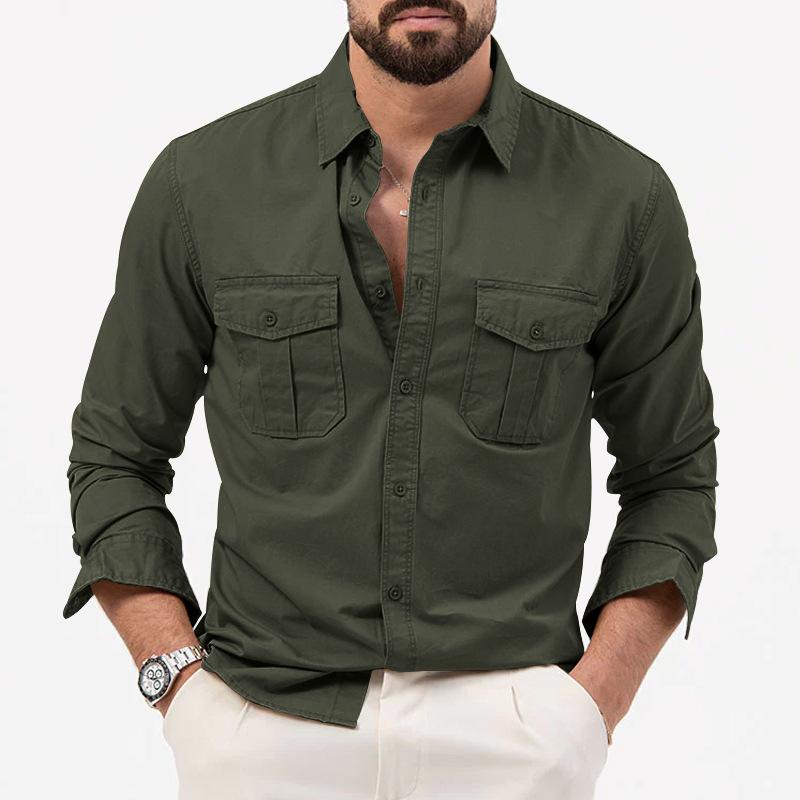 New Long-sleeved Men's Shirt with Multiple Pockets for Casual Wear