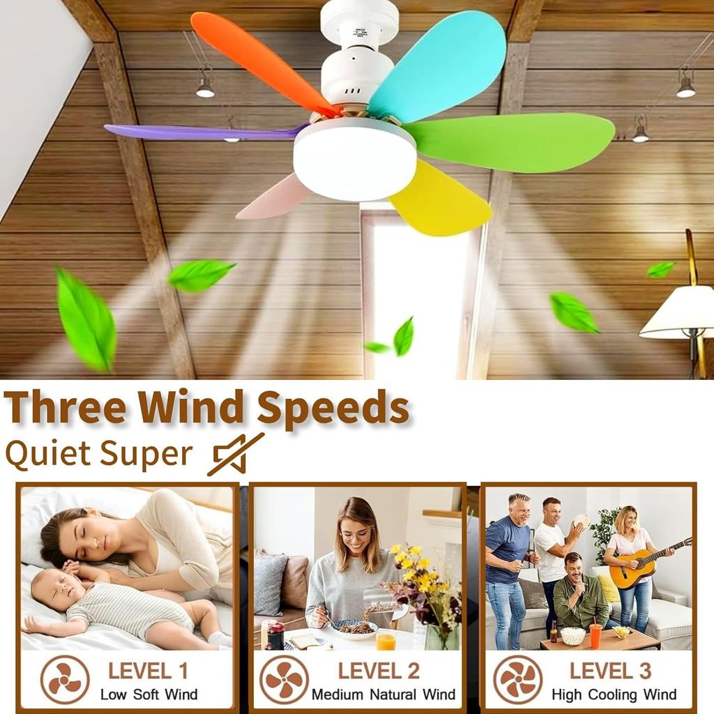 Socket Fan Light with Remote, Screw in Ceiling Fan LED Light Bulb 3 Colors Dimmable 3000K-6000K Quiet Fan for Indoor, Bedroom, Kitchen, Balcony, Home