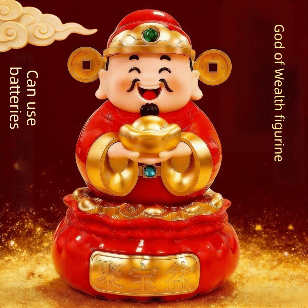 Solar Powered God Of Fortune Sculpture ABS Car Ornaments Nodding Lucky Wealth Statue  Festive Gifts