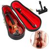Miniature Violin Figurine Wooden Mini Model with Stand Playable Tiny Ornament Musical Instrument Home Office Desktop Decoration Polished Wood