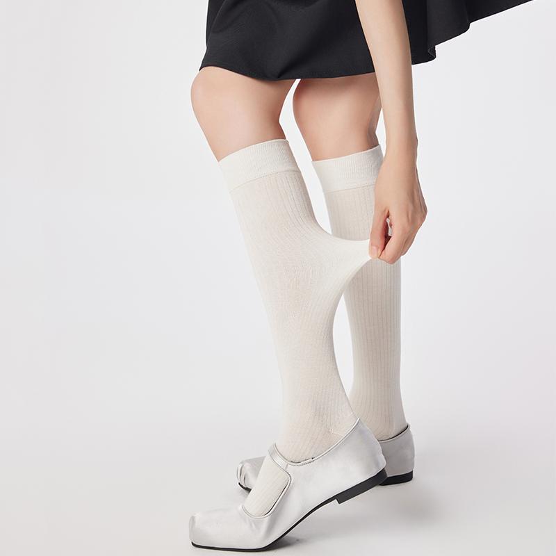 Autumn/Winter High-quality 5A Women's Knee And Calf Mid Length Socks Lightweight And Warm Cold-proof Fine Wool Stripes Stockings