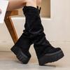 14Cm Thick-soled Boots Suede Stacking Boots 2025 New But Knee Women's Boots Irregular Design Folds