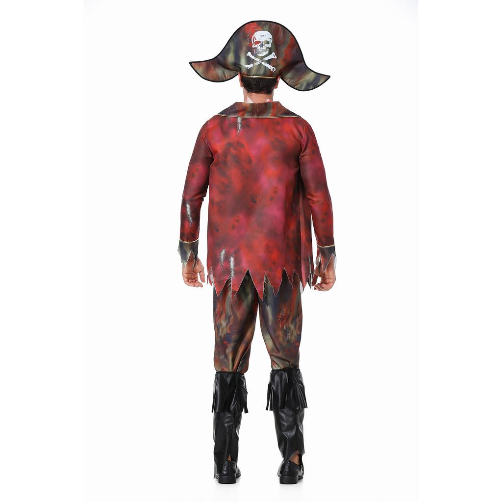 Men's Pirates of the Caribbean Captain Costume Halloween Cos ONE PIECE Blood Stained Zombie Men's Pirate Costume
