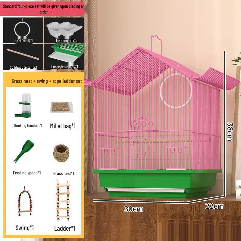 Kompakt díszfém madárkalitka bazsarózsa, gyöngyös pinty vagy hullámos papagáj számára