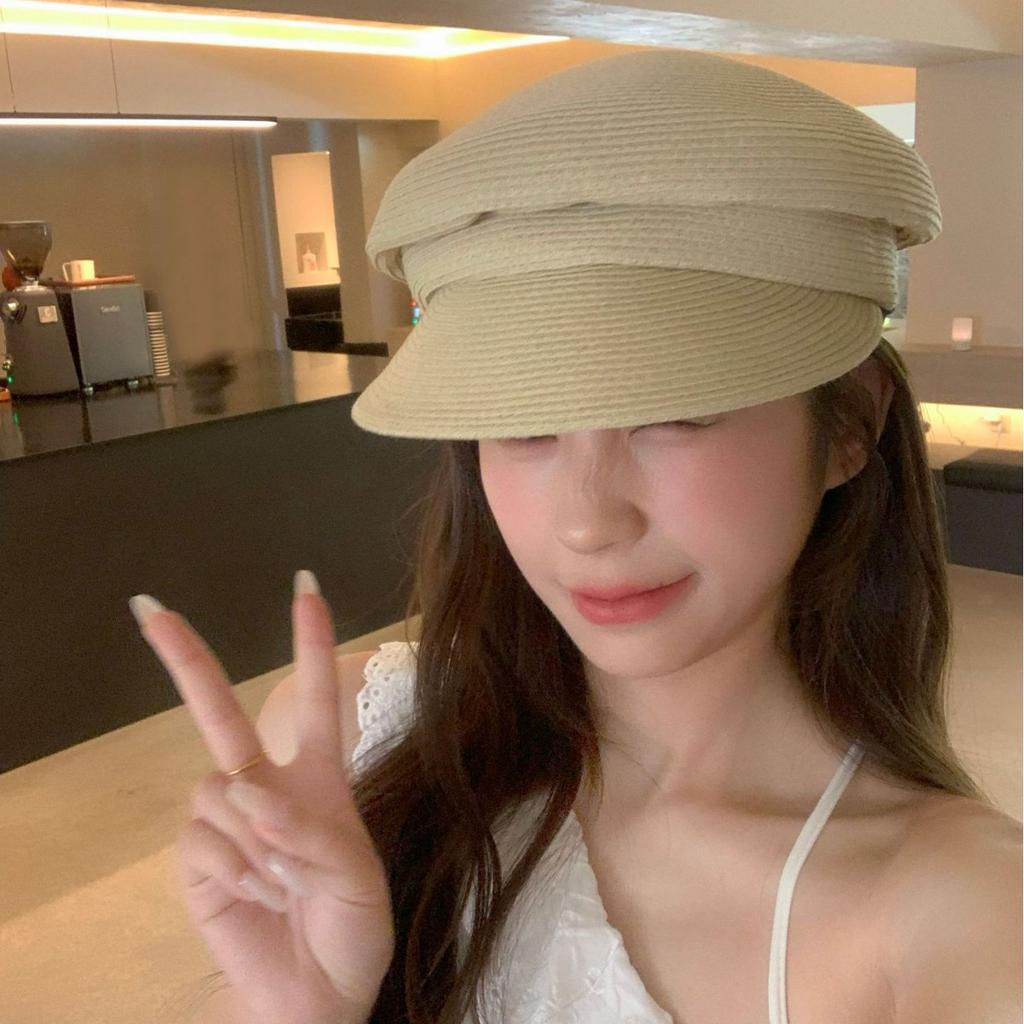 New Summer Casual Sun Protection Bere Baseball Cap Korean Version Straw Woven Wrinkled Newspaper Baby Hat Women's Star Anise Hat Trend