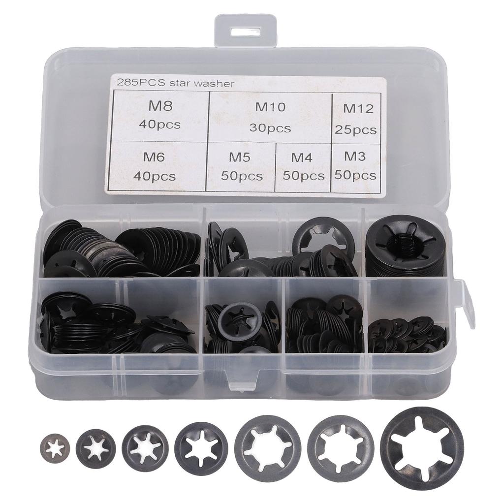 285Pcs Washer Internal Tooth Lock Fastener M3 M4 M5 M6 M8 M10 M12 Set Kit