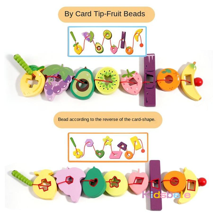 Wooden Worm Eats Fruit Threading Lacing Toy Color Shape Cognitive Sensory Toy Gift Toddler Fine Motor Training Montessori Toy