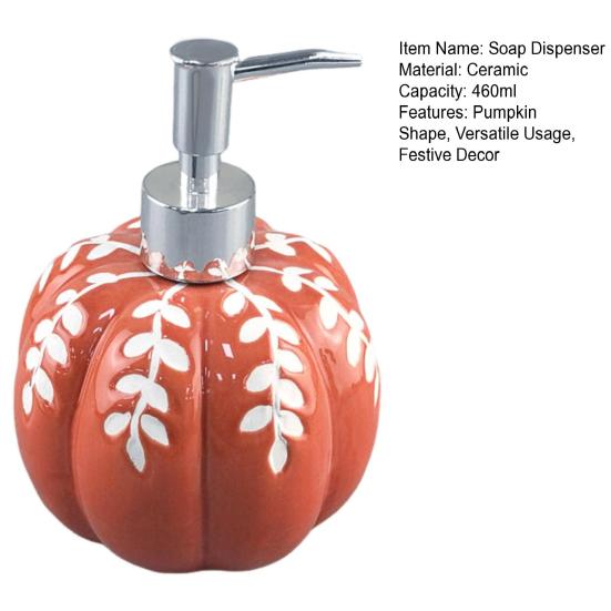 460ml Halloween Pumpkin Soap Dispenser Ceramic Refillable Hand Wash Dish Soap Dispenser Fall Bathroom Kitchen Decor
