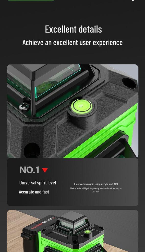 Green Light 8/12/16 Laser High-Precision Red Infrared Level for Outdoor Wall and Floor Mounting