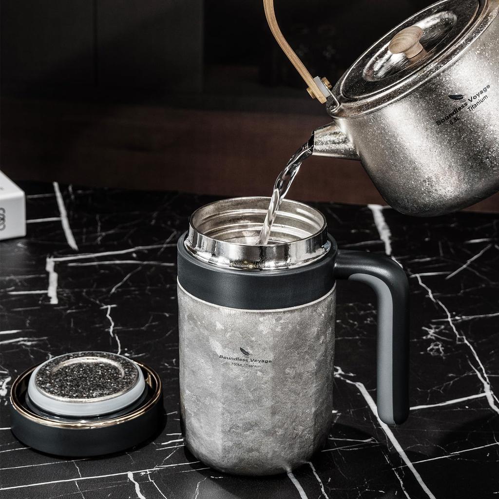Boundless Voyage Titanium Vacuum Insulated Mug with Tea Strainer and Lid, 700ml Capacity, Keeps Hot or Cold, Stylish Gift for Father's Day, Birthday,