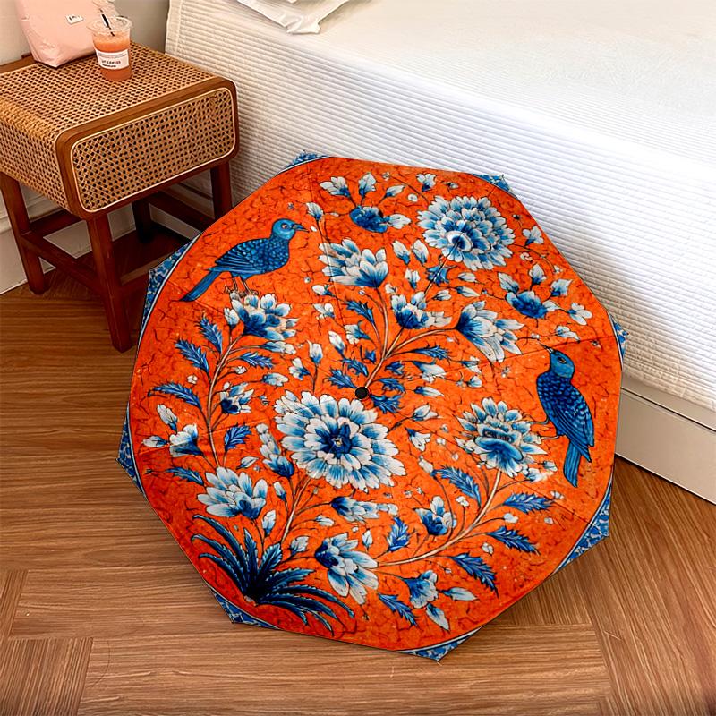 

1 PC Automatic Folding Umbrella - Floral Pattern, Portable & Foldable Design with 8 Ribs, Christmas Birthday Gifts