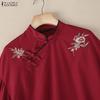 ZANZEA Women Stand Collar Casual Embroidery Loose Short Sleeve Blouse