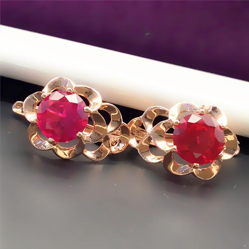 Exquisite Russian 585 Purple Gold Lace Earrings Fashionable And Noble Rose Gold-Plated Red Stone Foreign Gas Color Gold Ear Buckles