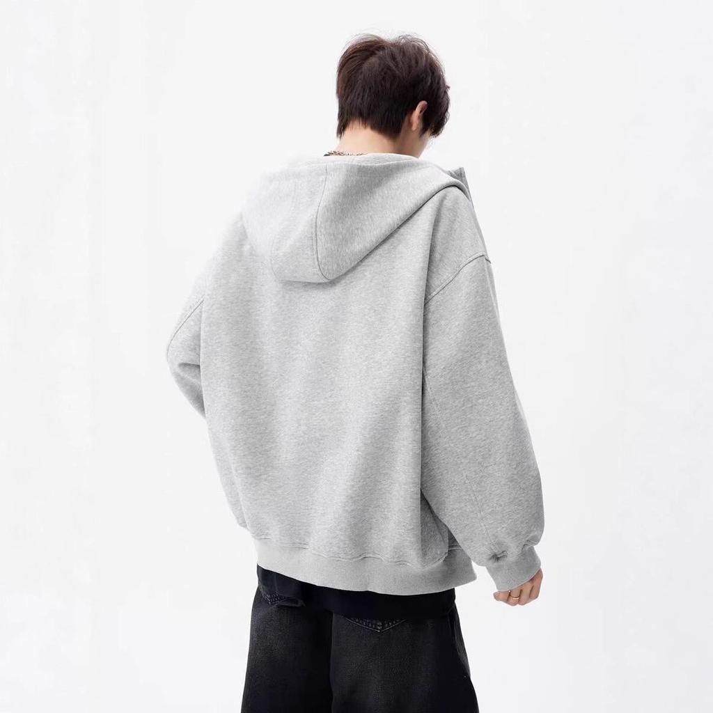 Trendy American High Street Double Zipper Basic Heavyweight Loose Cardigan Hoodie